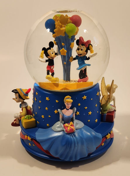 2001 Hallmark Disney Walt's 100th Birthday Mickey Minnie Pinocchio Cinderella Tinkerbell 6 3/4" Tall Musical Resin Snow Globe