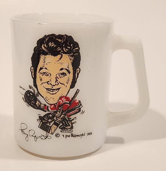 Rare Vintage 1971 Pelkowski Tony Esposito #35 NHL Hockey Player White Milk Glass Coffee Mug Cup