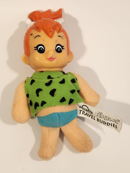 1994 Days Inn Travel Buddies HBPI Hanna Barbera The Flintstones Pebbles 6 1/2" Tall Stuffed Toy Doll Figure with Plastic Head