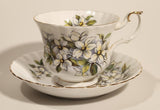 1970s Royal Albert Pacific Dogwood Floral Gold Trim Tea Cup and Saucer Set