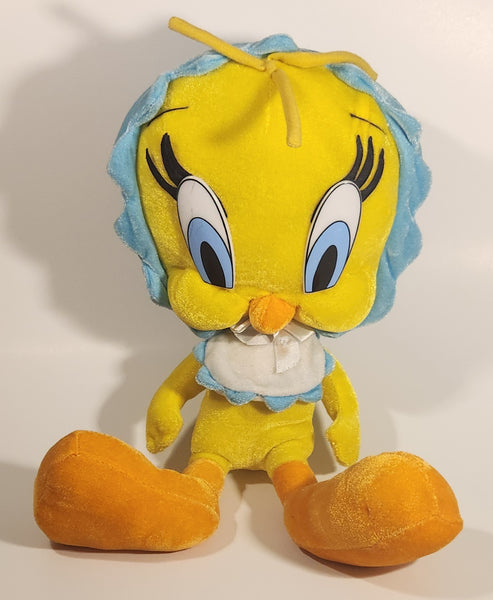 2005 Ganz Warner Bros. Looney Tunes Tweety Bird with Blue Flower Hat 15" Stuffed Plush Toy