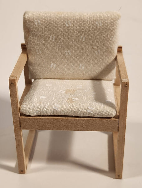 Vintage Wood Dining Table Armed Chair with Seat Cushion and Back Cushion Dollhouse Sized Miniature Toy
