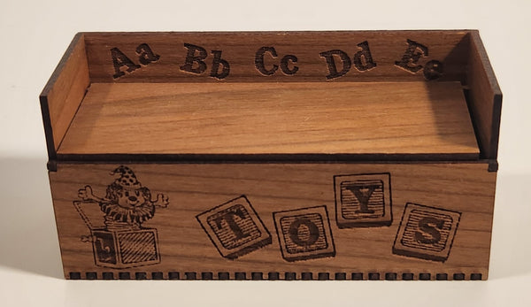 Vintage Engraved Wood Toy Chest Dollhouse Sized Miniature Toy
