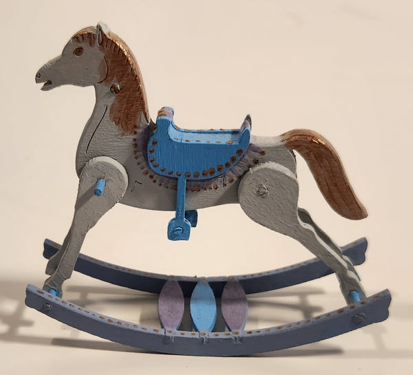 Vintage Hand Painted Wood Moveable Rocking Horse Dollhouse Sized Miniature Toy