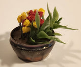 Antique Sterling Red and Yellow Plastic Flowers in Sterling Silver Flower Pot Dollhouse Sized Miniature Toy