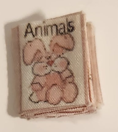 Vintage Animals Pink Bunny Rabbit Fabric Book Dollhouse Sized Miniature Toy