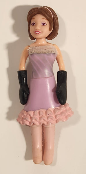 Polly Pocket Fashion Brunette in Pink Purple Dress with Pink Boots and Black Gloves 3 3/4" Tall Toy Doll Figure