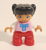 Lego Duplo Sister Girl with Blue Bow Pink Shirt 2" Tall Toy Figure