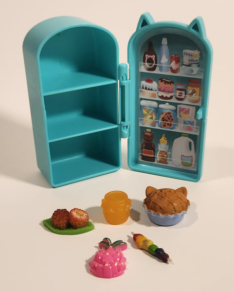 Dreamworks Gabby's Dollhouse Bakey with Cakey Cat Style Green Plastic Refrigerator Toy with Food Accessories