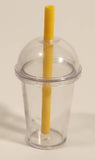 Miniature Toy Dollhouse Size Frozen Drink Clear Domed Lidded Cups with Straws Set of 2