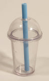 Miniature Toy Dollhouse Size Frozen Drink Clear Domed Lidded Cups with Straws Set of 2