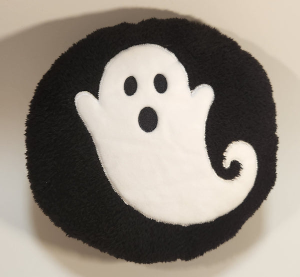 White Ghost on Black 10" Stuffed Plush Toy Pillow