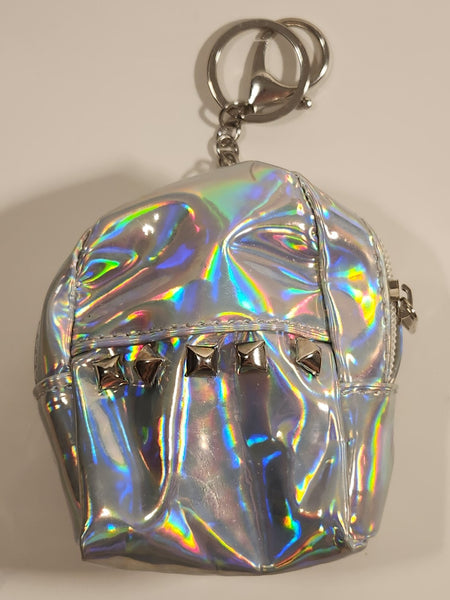 Ardene Mini Silver Iridescent Rainbow Change Purse Toy Key Chain Clip On