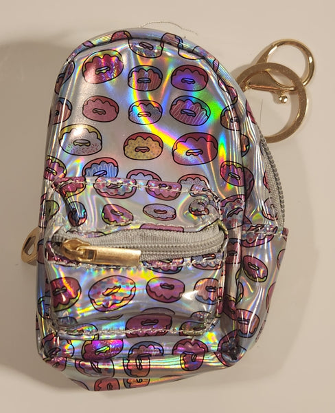 Mini Silver Donut Themed Backpack Shaped Purse Toy Key Chain Clip On