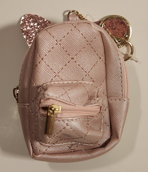 Claire's Mini Pink Backpack Shaped Purse with Glitter Kitty Cat Ears Toy Key Chain Clip On