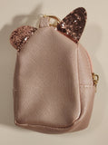 Claire's Mini Pink Backpack Shaped Purse with Glitter Kitty Cat Ears Toy Key Chain Clip On