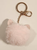 Light Pink Fluff Puff Ball with Ears 1 3/4" Soft Key Chain