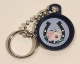 Horseshoe with Flowers Small Blue 1" Plastic Key Chain Ring