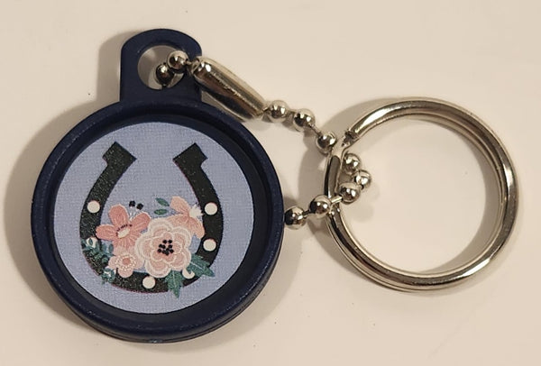 Horseshoe with Flowers Small Blue 1" Plastic Key Chain Ring
