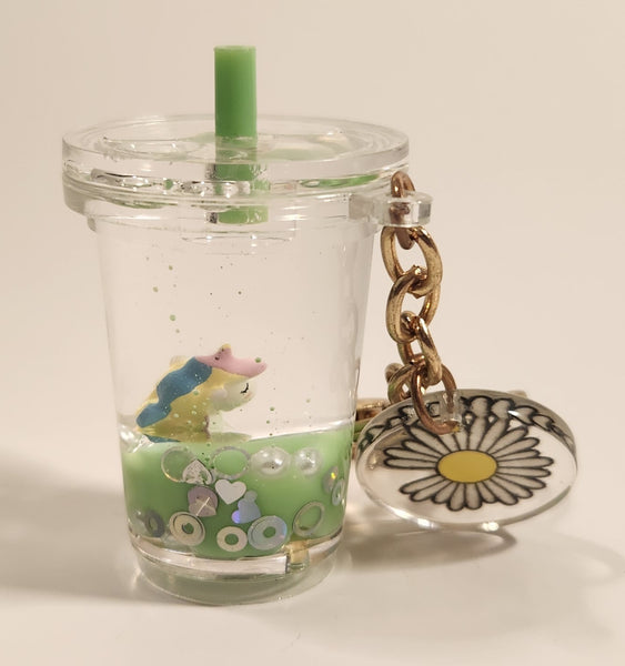 Claire's Unicorn Green Bubble Tea Clear Cup Shaped Key Chain