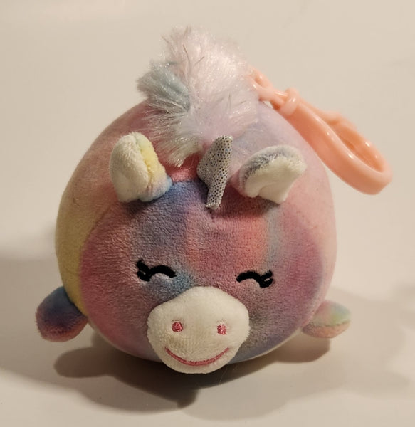Linzy Toys Smoochy Pals Pink Rainbow Unicorn 3 1/2" Toy Stuffed Plush Clip On