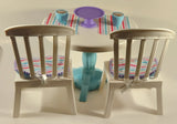 My Life As Dining Play Set Table Chairs Cups Placemats Cakestand 9 1/2" Diameter Plastic Dollhouse Toy
