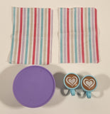 My Life As Dining Play Set Table Chairs Cups Placemats Cakestand 9 1/2" Diameter Plastic Dollhouse Toy