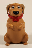 Brown Dog Toy Sitting On Hind Legs With Red Bow Collar 2 3/4" Plastic Toy Figure