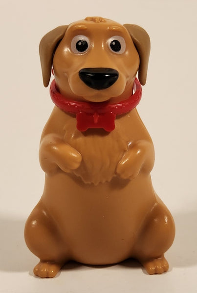 Brown Dog Toy Sitting On Hind Legs With Red Bow Collar 2 3/4" Plastic Toy Figure