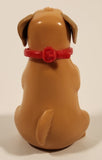 Brown Dog Toy Sitting On Hind Legs With Red Bow Collar 2 3/4" Plastic Toy Figure