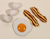 3 Eggs 2 Pieces of Bacon and 1 Sunnyside Up Egg Miniature Rubber Play Food Toys