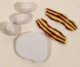 3 Eggs 2 Pieces of Bacon and 1 Sunnyside Up Egg Miniature Rubber Play Food Toys