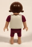 Geobra Playmobil Brunette Haired Girl Purple Pants Purple and White Top No Shoes 2" Tall Toy Figure