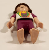 Geobra Playmobil Brunette Haired Girl Purple Pants Purple and White Top No Shoes 2" Tall Toy Figure