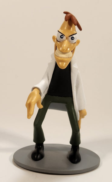 Disney Phineas & Ferb Dr. Heinz Doofenshmirtz 3 1/2" Tall PVC Toy Figure on Base