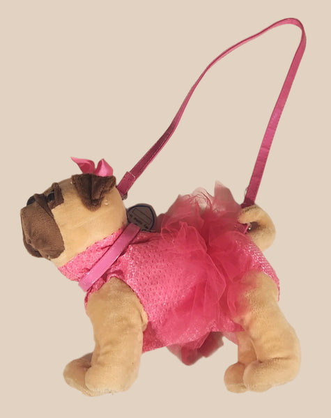 Poochie & Co Brown Dog Pink Confetti Outfit 12" Stuffed Plush Purse Toy
