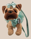 Poochie & Co Brown Dog Blue Green Confetti Outfit 12" Stuffed Plush Purse Toy