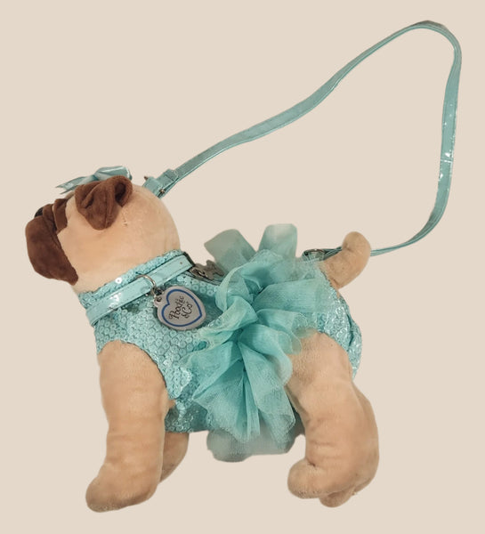 Poochie & Co Brown Dog Blue Green Confetti Outfit 12" Stuffed Plush Purse Toy