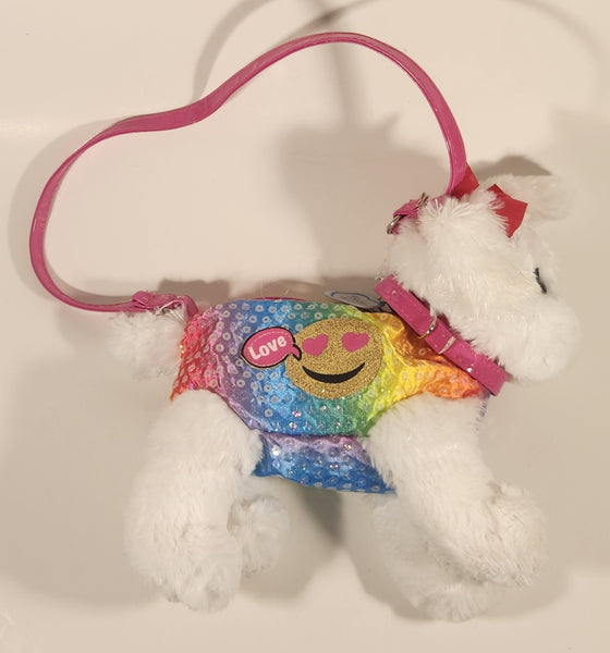 Poochie & Co White Dog Rainbow Confetti Outfit 11" Stuffed Plush Purse Toy