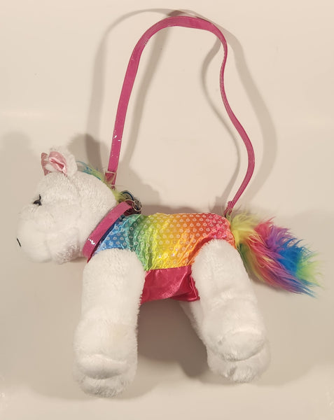 Poochie & Co White Unicorn Rainbow Confetti Outfit 13" Stuffed Plush Purse Toy