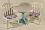 My Life As Dining Play Set Table Chairs Cups Placemats Cakestand 9 1/2" Diameter Plastic Dollhouse Toy