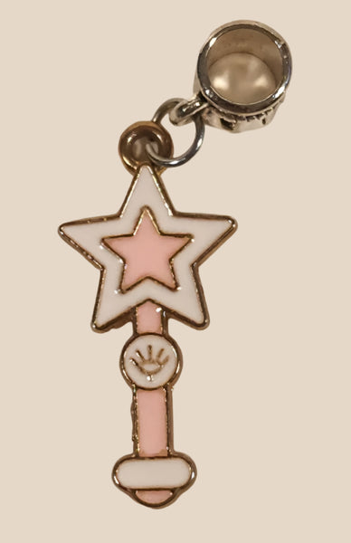 Hello Kitty Star Wand Pink and White Enamel Silver Look Bracelet Charm