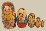 Vintage U.S.S.R Soviet Union Russian Hand Painted Women and Men Wooden Nesting Dolls Set of 5