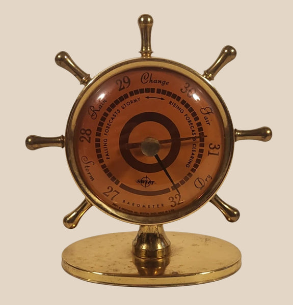 Vintage Swift & Anderson Ship's Wheel Brass Metal Barometer Made in Boston