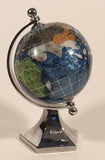 Inlaid Gem Stone Covered Blue Earth World Globe 5 1/2" Tall Desk Model