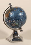 Inlaid Gem Stone Covered Blue Earth World Globe 5 1/2" Tall Desk Model
