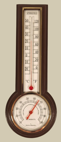 Vintage Springfield Wood Texture Plastic Case Thermometer Hygrometer Weather Station