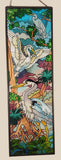 Highly Detailed Joan Baker Designs Blue Heron Birds 5" x 16" Metal Framed Hand Painted Stained Glass Window Suncatcher