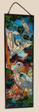 Highly Detailed Joan Baker Designs Blue Heron Birds 5" x 16" Metal Framed Hand Painted Stained Glass Window Suncatcher