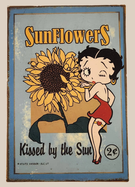 Rare 2005 KFS/FS Vandor King Features Betty Boop Sunflowers Kissed by the Sun 2 Cents 7 1/4" x 10 3/4" Heavy Metal Sign